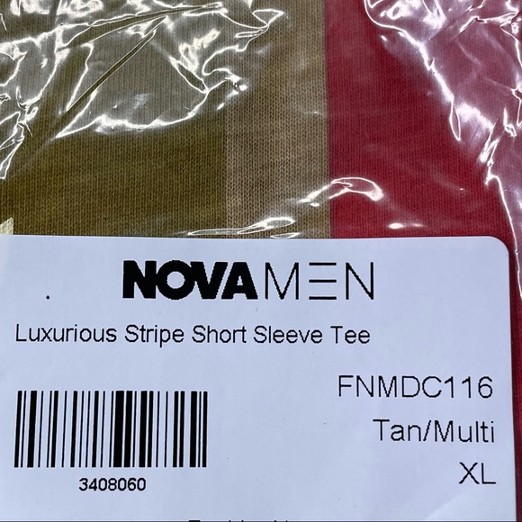 Luxurious Stripped Beige & Gold Short Sleeve Mens L, XL Tee Shirts - Picture 8 of 8